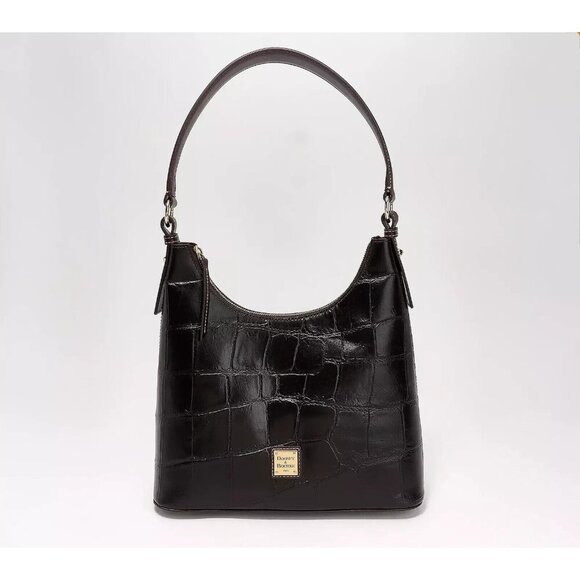 Dooney & Bourke Denison Leather Croco Hobo Bag Black - Picture 1 of 16